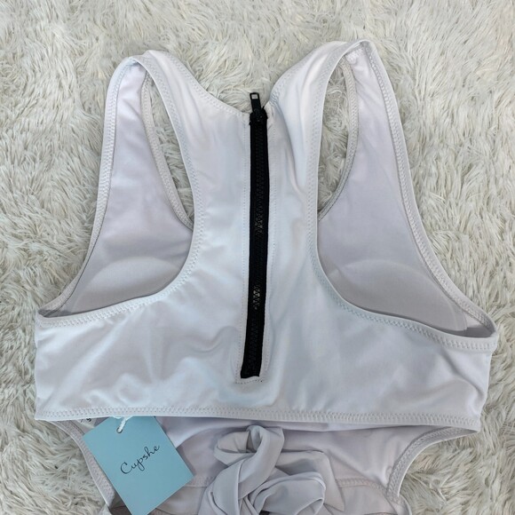 Brand New Cupshe NWT White Orange Floral Back Zip One Piece Swimsuit Small - Picture 4 of 11